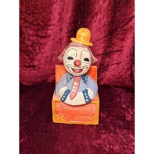 Vintage Clown Art Ceramic Figure Jack in the Box Clown with Accordion Coin Bank
